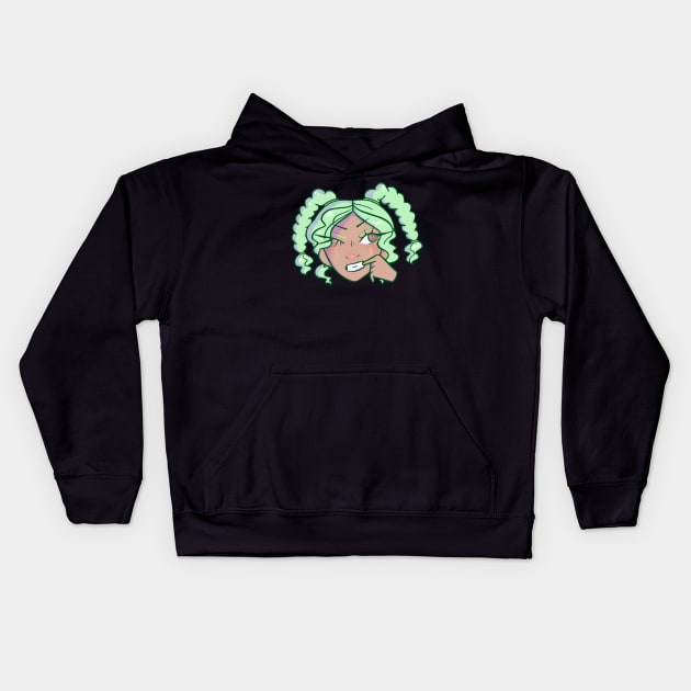 Green Haired Girl Kids Hoodie by novembersgirl